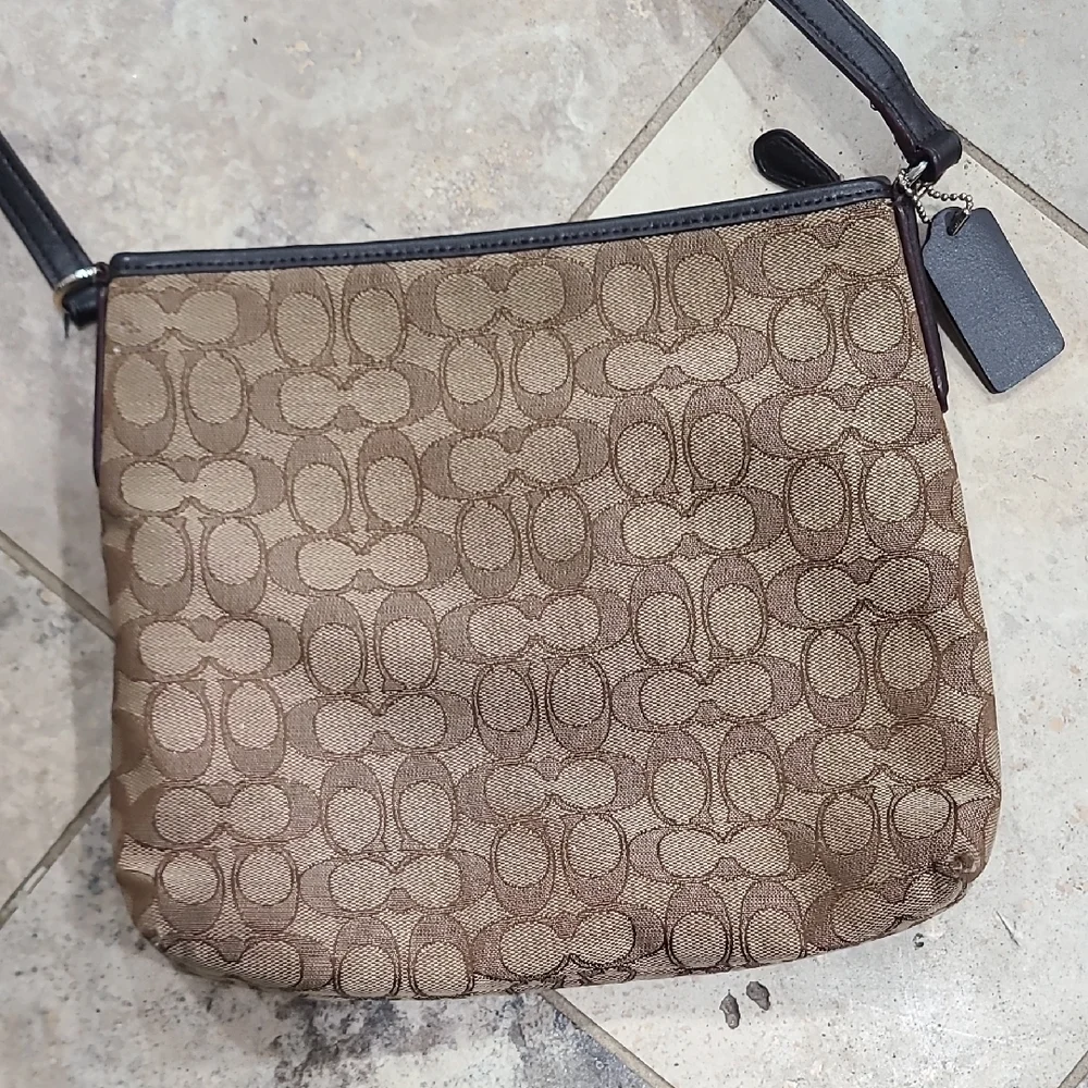 Coach Tan and Brown Signature Crossbody Bag